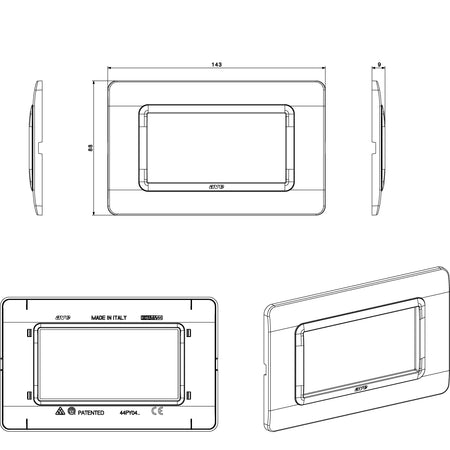 Placca Tecnopolimero S44 4 Moduli Grigio