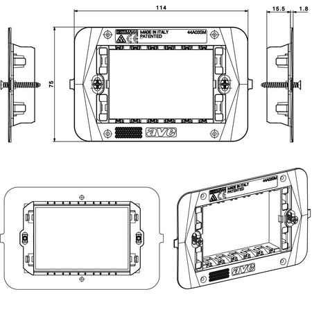 Supporto Smart44 con Viti per Scatole Rettangolari 3 Moduli