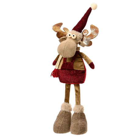 Peluche natalizio renne con cappello e sciarpa decorazione per interno h 50 cm