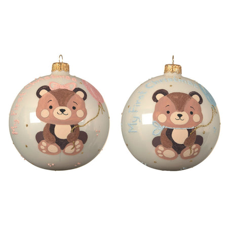 Palline per albero di Natale in vetro decorate con Orso Nascita da 10 cm