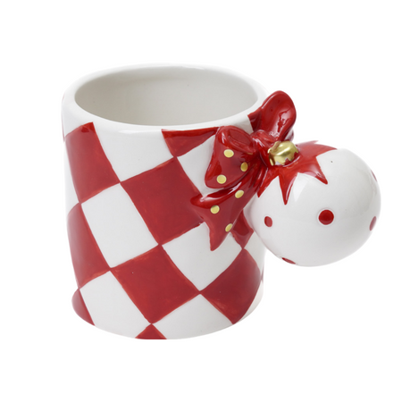 Tazza decorativa in ceramica con sfera decorazione natalizia h 10 cm