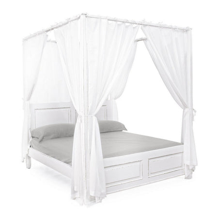 Letto a due posti "Colette" con tende, struttura in legno di mango, stile moderno