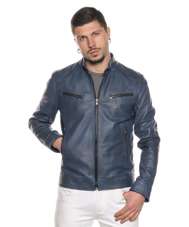 U06 - Giacca Uomo Blu in vera pelle