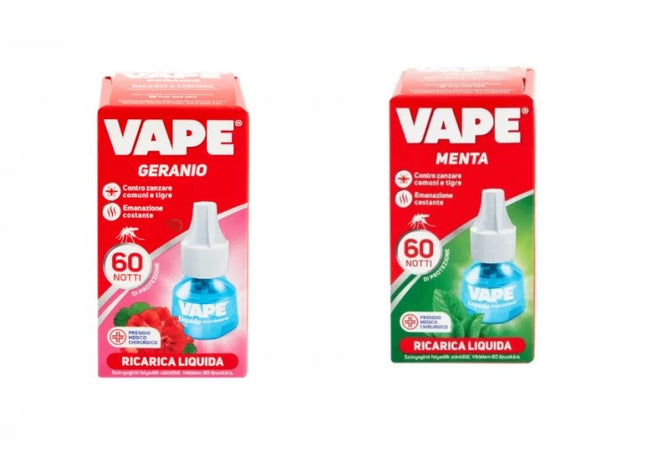 Vape Antizanzare Liquido Ricarica 60 notti Geranio o Menta