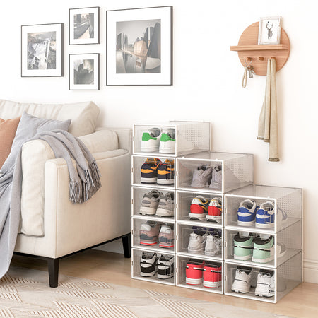 Set 6 Scatole Portascarpe Impilabili Salvaspazio Trasparente 33.5x23x14.5cm