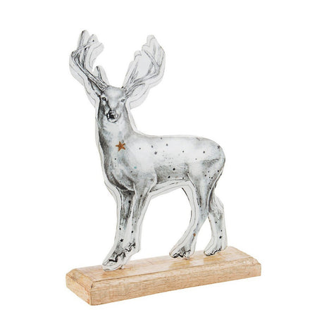 Renna decorativa "Dylan" in metallo con base in legno per decorazioni natalizie