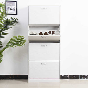 Scarpiera 4Ante Doppia Profondità Salvaspazio Bianco Frassinato 63x24H150cm mdf