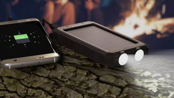 Powerbank Outdoor Energia Solare 8000 mAh con Torcia IP45 2xUSB Nero