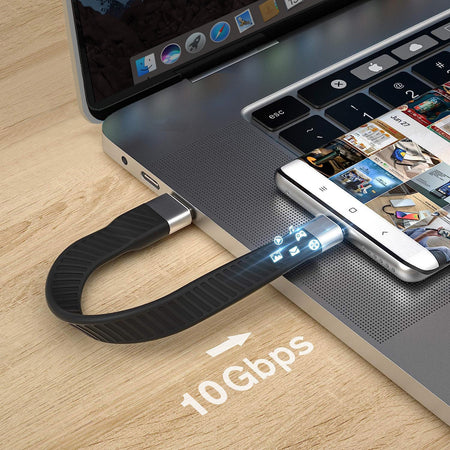 Cavo Corto Piatto USB-C&trade Maschio a USB-A Maschio Ricarica Rapida FPC 12 cm