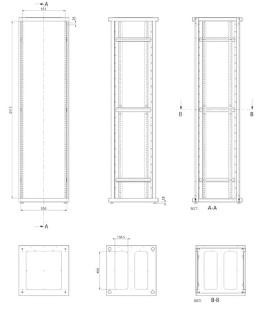 Armadio ETSI 21'' a 2 Sezioni 47 unità prof. 600 Porte Grigliate Grigio