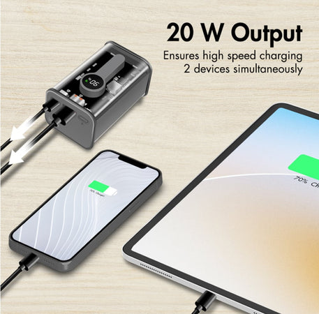 Power Bank 10000 mAh 1x USB-A 1x USB-C&trade con Display PD & QC Trasparente