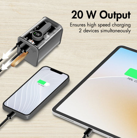 Power Bank 20000 mAh 1x USB-A 1x USB-C&trade con Display PD & QC Trasparente