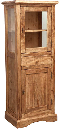 Biscottini Vetrina Country in legno massello di tiglio finitura naturale L55xPR43xH150 cm. Made in Italy