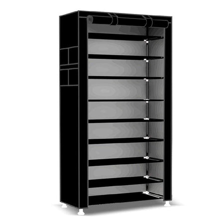 Scarpiera Salvaspazio 10Ripiani 27Paia Struttura Metallo Tessuto TNT 60x30 H160cm Nero