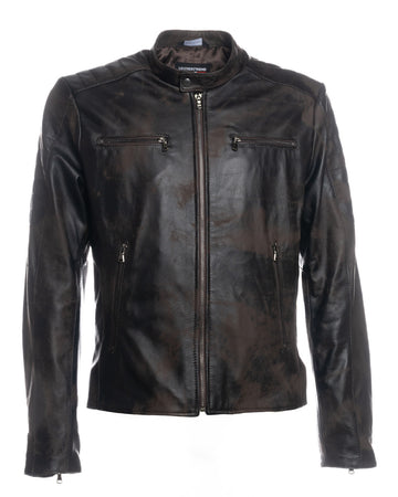 U05 - Biker Uomo Testa di Moro Graffiato in vera pelle