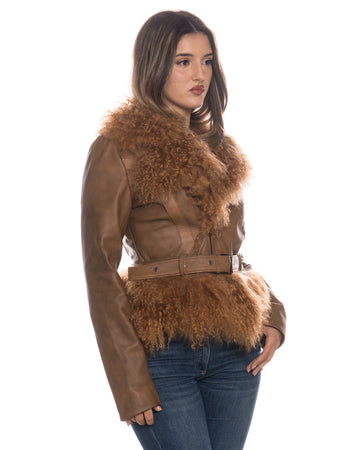 Mongolia - Giacca Donna Cuoio in vera pelle e vera pelliccia
