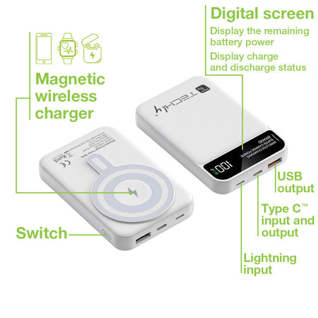Power Bank Wireless Magnetico 3 in 1 con LED 10.000 mAh 22,5W Bianco