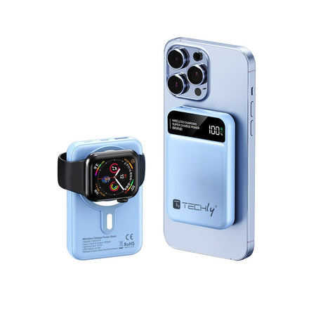 Power Bank Wireless Magnetico 3 in 1 con LED 10.000 mAh 22,5W Azzurro