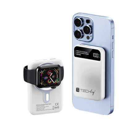 Power Bank Wireless Magnetico 3 in 1 con LED 10.000 mAh 22,5W Bianco