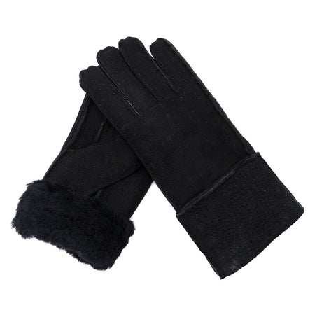 Gloves - Guanti Donna Nero Camoscio in vero montone Shearling - Pelo Nero