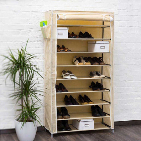 Scarpiera Salvaspazio XXL 45Paia Struttura Metallo e Tessuto TNT 90x30 H160cm Beige