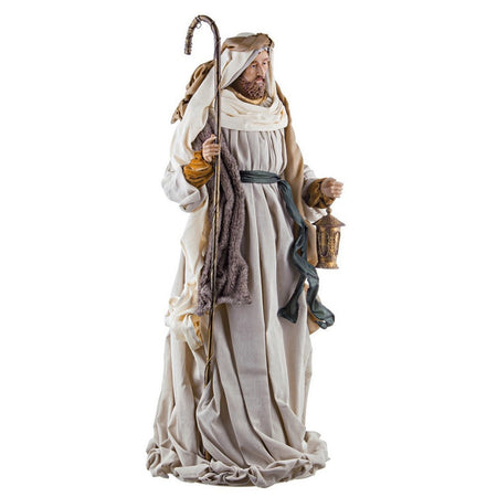 Natività completa in tessuto statue per presepe natalizio con accessori in metallo h 86 cm