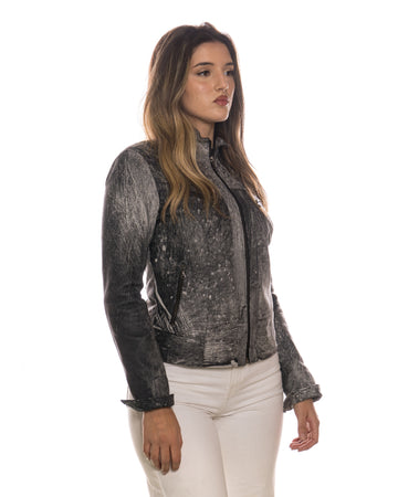 Kelly - Giacca Donna Nero Effetto Graffiato in Vera Pelle