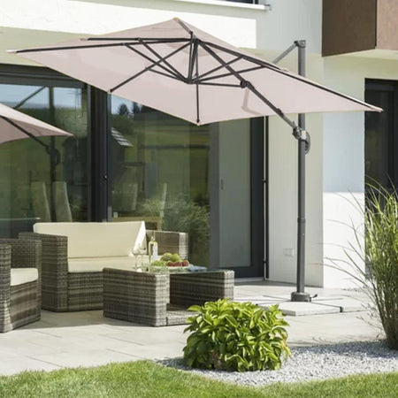 Ombrellone Giardino Decentrato 3x3 MT Alluminio Inclinabile Girevole Ecrù