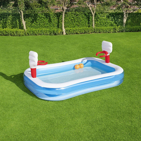 Piscina Family con canestri da basket, 251 x 168 cm da balcone e giardino
