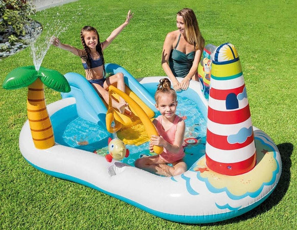 Piscina gonfiabile con scivolo e canna da pesca 218 X 99 cm per balcone e giardino