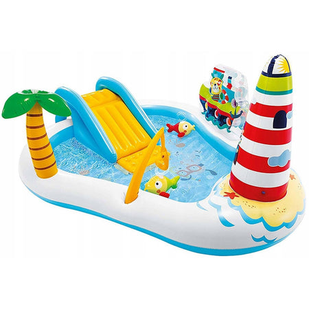 Piscina gonfiabile con scivolo e canna da pesca 218 X 99 cm per balcone e giardino