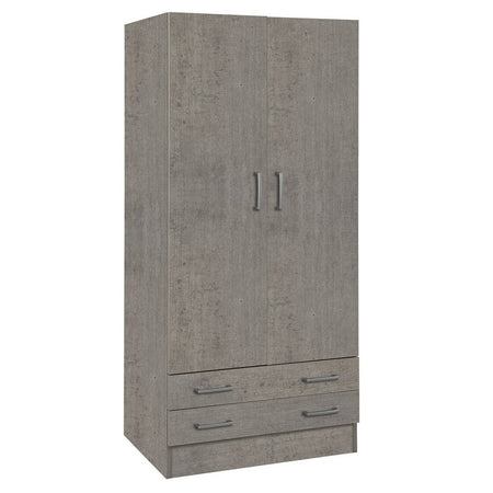 Armadio Cemento in legno con cassettiera, armadietto portabiti e scarpiera Made in Italy