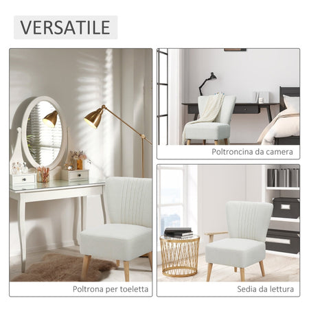 Poltrona Imbottita per Soggiorno e Sala pranzo in Stile Nordico, Poltroncina da Camera in Tessuto e Gambe in Legno - Bianco sedia salotto ufficio studio F839-189A
