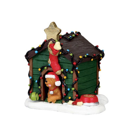 Decorazione per villaggio di Natale "Cuccia del cane decorata con luci" in poliresina, 6,1 x 6,1 x 4,7 cm