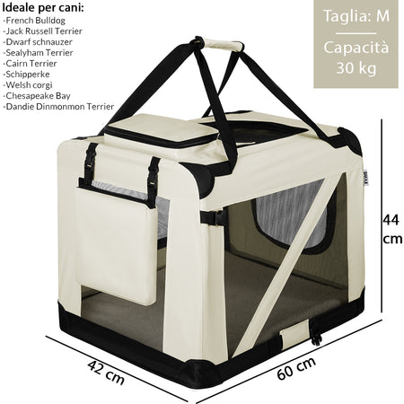 Borsa Trasportino Animali Domestici Pieghevole 60x42 H 44cm Cani e Gatti Beige