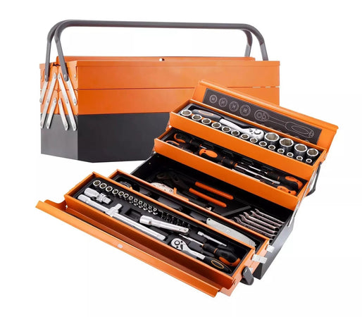 Cassetta attrezzi completa di 85 utensili a 5 scomparti chiavi cricchetti pinze