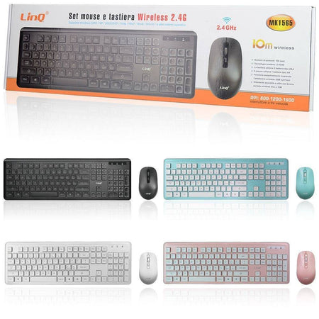 Kit Tastiera Mouse Wireless 2.4ghz 10mt Senza Fili 800-1600 Dpi 104 Tasti Mk1565