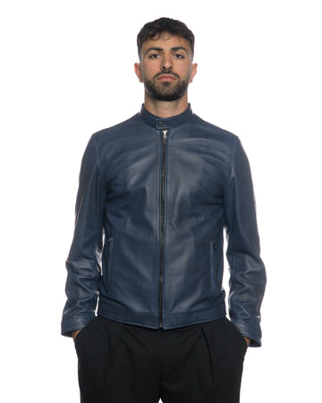 U010 - Giacca Uomo Blu in vera pelle