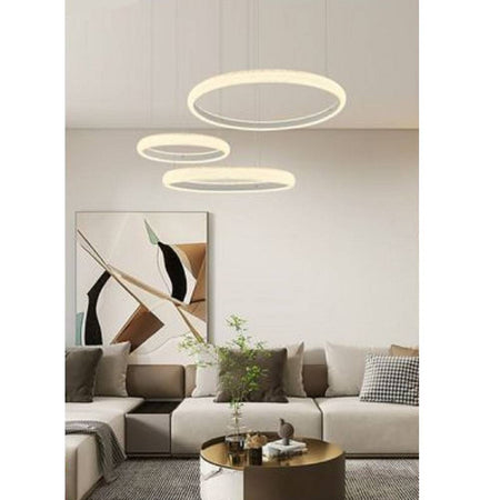 Lampadario Led 60w A Sospensione 3 Anelli Cristalli Luce 3000k 6500k 4000k Lp-39b