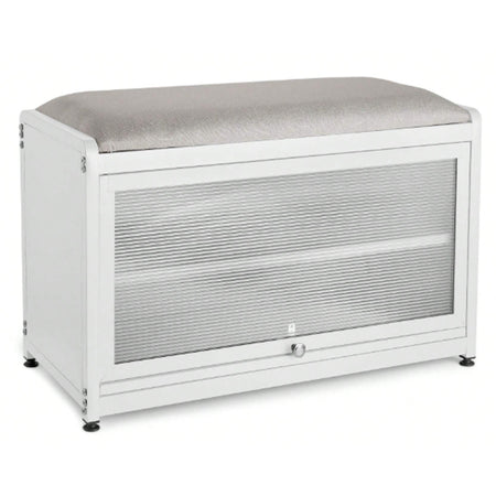 Scarpiera Panca in Metallo con Seduta e Anta Porta Scarpe Salvaspazio 2 Ripiani Bianco