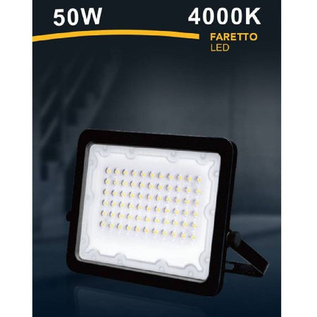 Faro Led 50 W Faretto Ultra Slim Nero Esterno Luce Naturale Calda Fredda Fs50w-n