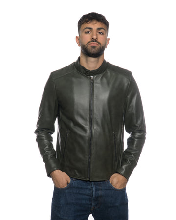 U09 - Giacca Uomo Verde in vera pelle