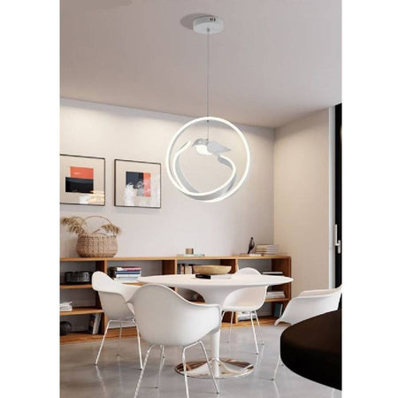 Lampadario 53w Led Moderno Bianco A Sospensione Con Uccello Luce Naturale A51-bn