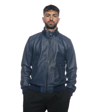 Bomber Uomo - Bomber Uomo Blu in vera pelle