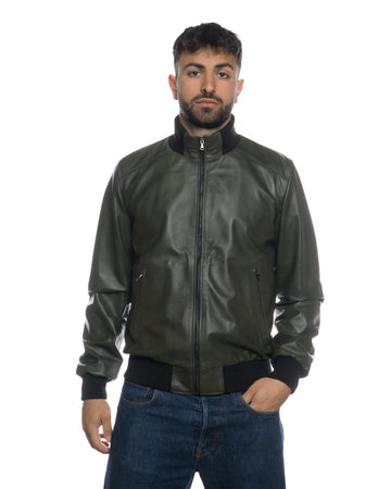Bomber Uomo - Bomber Uomo Verde in vera pelle