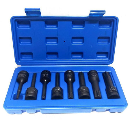 Set 8 Pezzi Chiavi Bussole Torx Attacco 1/2" T30 T80 A Impatto Lunghe 78 Mm