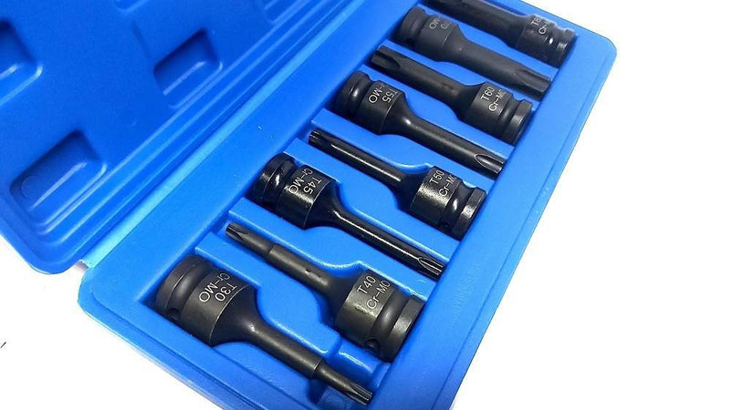 Set 8 Pezzi Chiavi Bussole Torx Attacco 1/2" T30 T80 A Impatto Lunghe 78 Mm