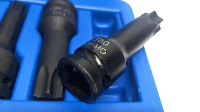 Set 8 Pezzi Chiavi Bussole Torx Attacco 1/2" T30 T80 A Impatto Lunghe 78 Mm