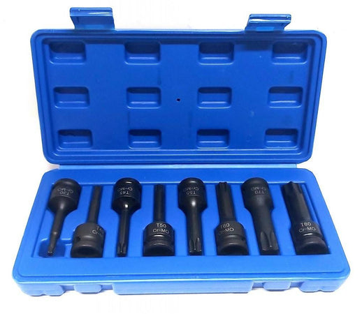 Set 8 Pezzi Chiavi Bussole Torx Attacco 1/2" T30 T80 A Impatto Lunghe 78 Mm