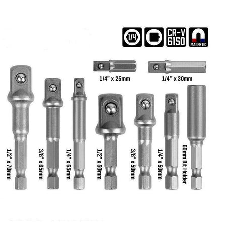Set 9 Pz Adattatori Per Bussola 1/4" 3/8" 1/2" Per Avvitatore Trapano Sdy-96032